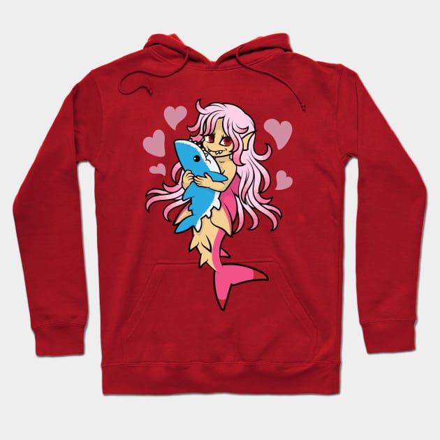 Peach Mermaid Loves Her Shark Plush Hoodie by JenniferSmith